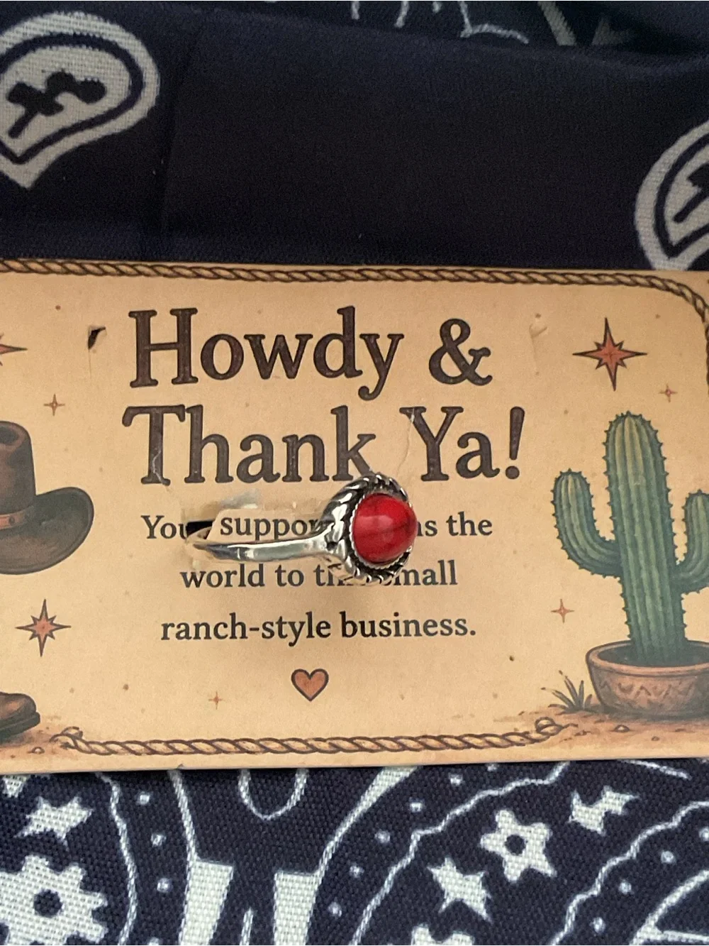 Southwestern Red Cabochon like Stone Statement Ring..